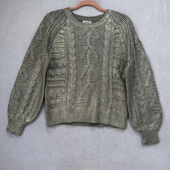 Sundance Sweater Womens Small Silver Gray Metallic Cable Knit Crewneck Pullover - Picture 1 of 7
